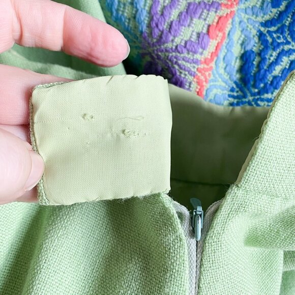 Vintage Lighweigth Wool Light Green Embroidered Ethnic Maxi  Skirt S - Picture 4 of 8